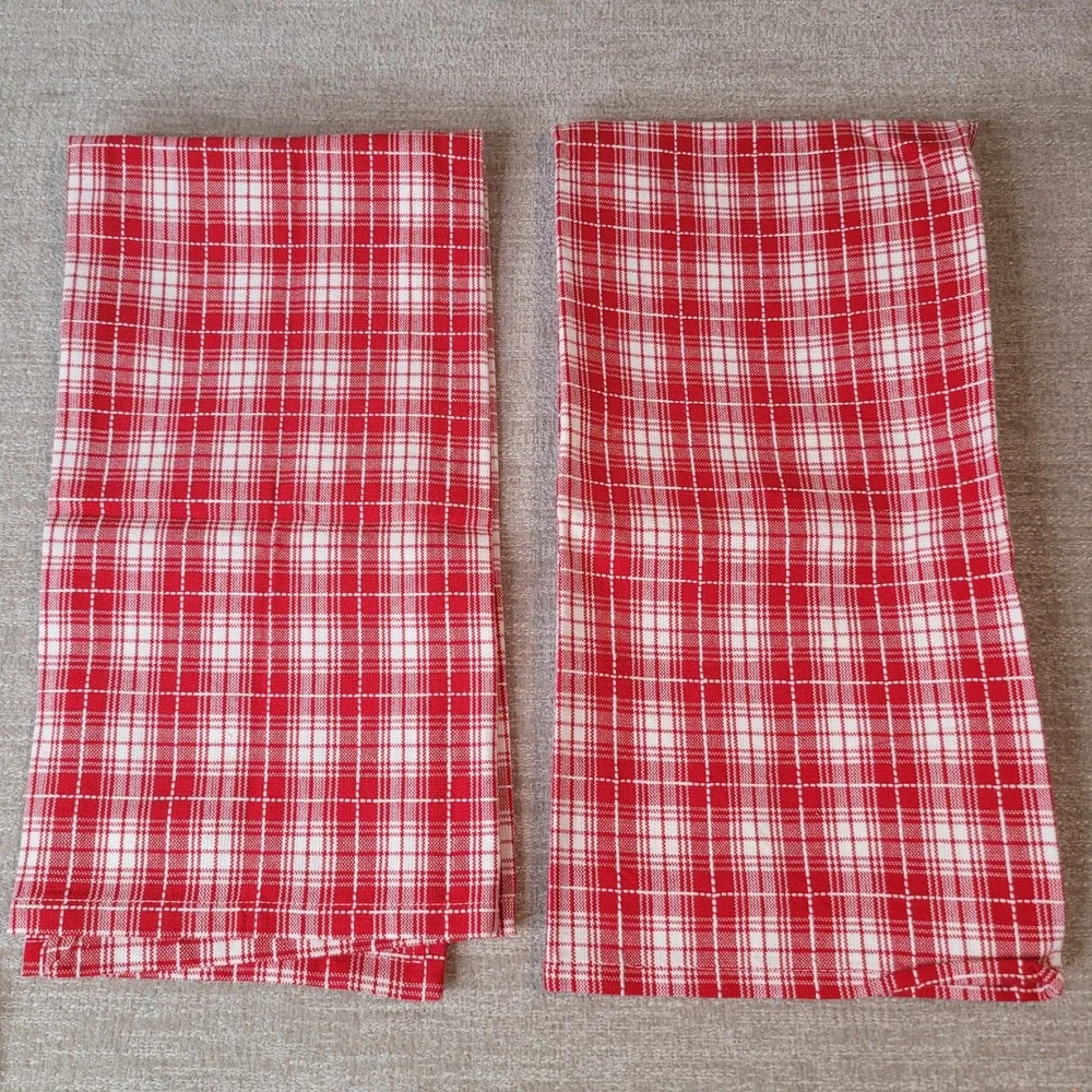 Crate & Barrel Dishtowel Red White Plaid Cotton Set of 5 Cotton‎ New Old stock